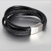 Men's Black Braided Leather Multi-cord Bracelet Stainless Steel Clasp