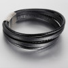 Herenarmband van zwart leer met meerdere koorden en magnetische sluiting