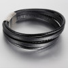 Men's Black Braided Leather Multi-cord Bracelet Stainless Steel Clasp