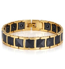 Men's black ceramic bracelet with gold plate