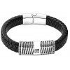 Men's Black Braided Leather Stainless Steel Meander Bracelet