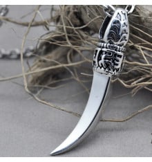 Men's silver pendant canine tooth OM pattern