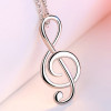 Music Note Sterling Silver Cubic Zirconia Pendant Necklace