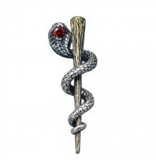 Men's silver pendant Asclepios snake stick