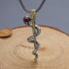 Men's silver pendant Asclepios snake stick