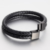 Bracelet homme double cordons cuir tresse fermoir acier