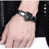 Bracelet homme cuir noir tete de lion acier