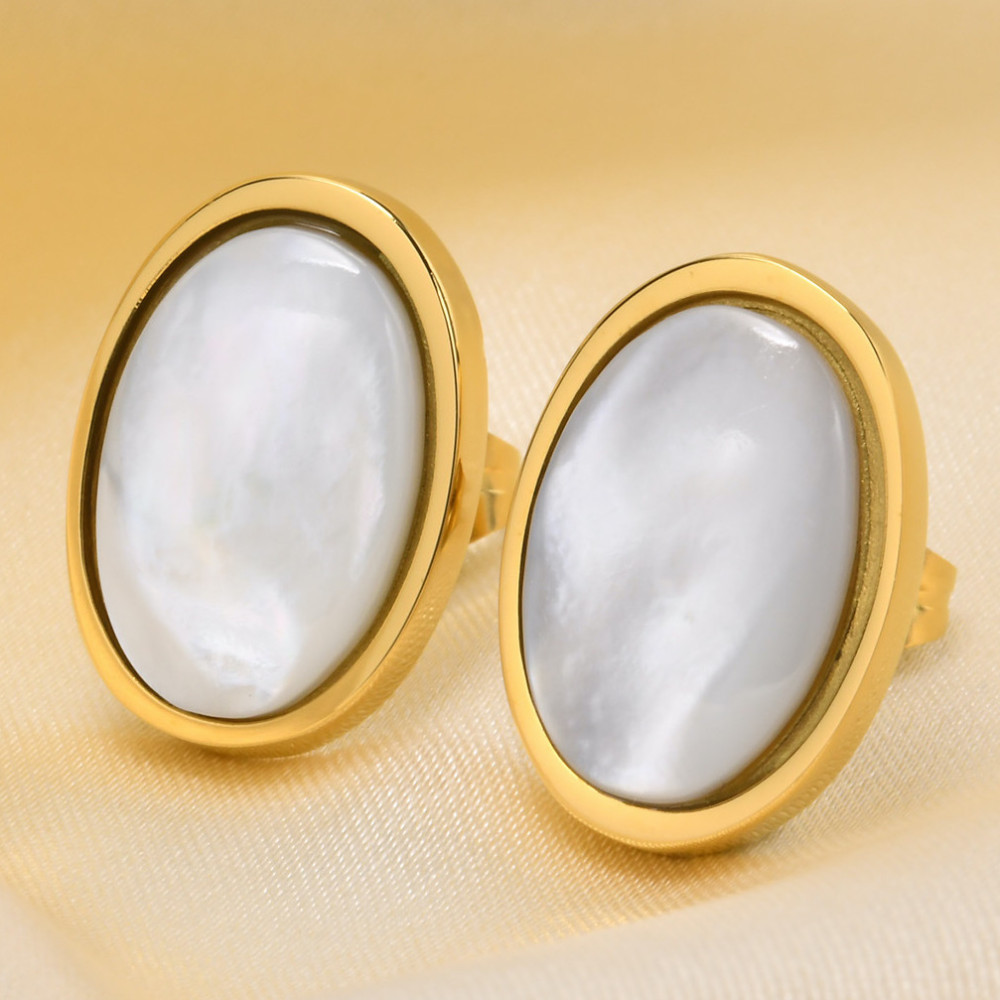 Boucles d'oreilles clous abalone ovale plaque or - paire