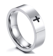 Personalized ring for men, steel ring, resin cross