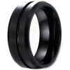 Men's Center Grooved Tungsten Carbide IP Black Brush Finished Ring