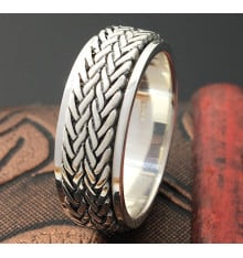 Men's anti-stress rotating braid silver ring