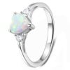 Women's Sterling Silver Heart Opal Cubic Zirconia Inlay Ring