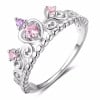 Rhodium silver ring with pink zirconium crown