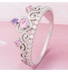 Rhodium silver ring with pink zirconium crown