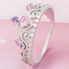 Bague argent rhodie couronne zirconium rose