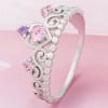Rhodium silver ring with pink zirconium crown