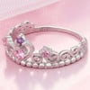 Rhodium silver ring with pink zirconium crown
