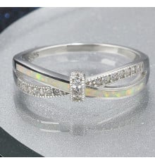 Silver rhodium opal zirconium infinity ring ring