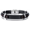 Men's Black Stainless Steel Leather ID Bracelet