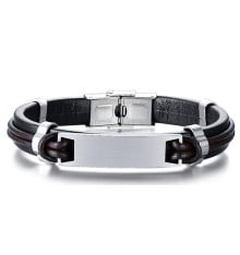Personalized leather bracelet for men, steel plate
