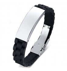 Personalized men's black rubber bracelet with 2 lines engraving