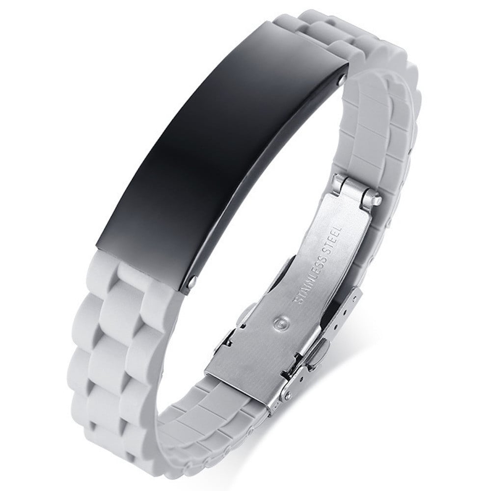 Personalisiertes Herrenarmband aus schwarzem Kautschuk mit 2-zeiliger Gravur