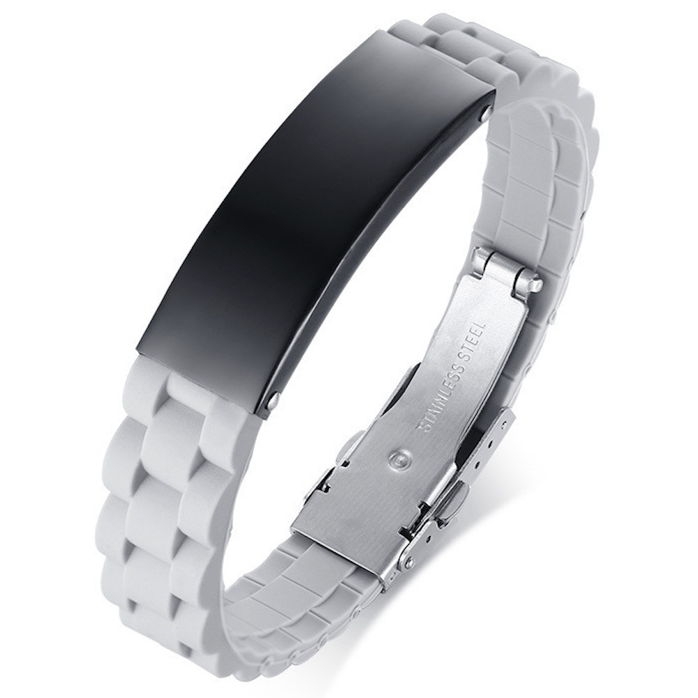 Personalized men's black rubber bracelet with 2 lines engraving