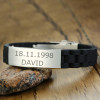 Personalized men's black rubber bracelet with 2 lines engraving