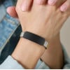 Personalized men's rubber bracelet with steel curb