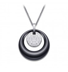 Women's High Polished Black Ceramic Drop Pendant Necklace