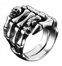 Men's silver skeleton hand Maltese cross ring