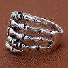 Men's Sterling Silver Skeleton Hand Ring With Skull And Maltese Cross