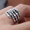 Men's Sterling Silver Skeleton Hand Ring With Skull And Maltese Cross