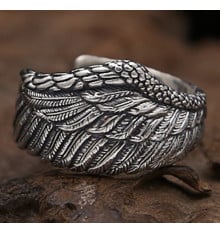 Men's silver open angel wing ring
