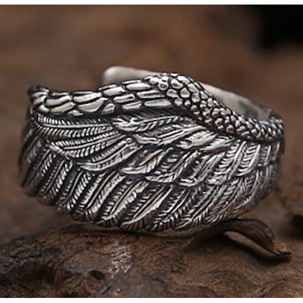 Sterling Silver Feather Wing Open Ring