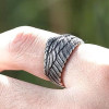 Men's silver open angel wing ring