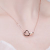 Colgante collar doble corazón en plata rodiada y circonita