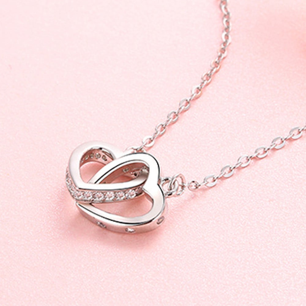 Collier cœur argent 925 rhodié pavé zircons blancs femme
