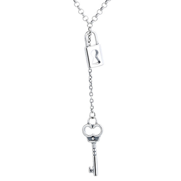 Silver padlock key necklace pendant