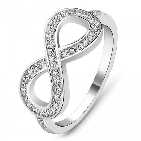 Women's Rhodium Plated Sterling Silver Cubic Zirconia Inlay Ring