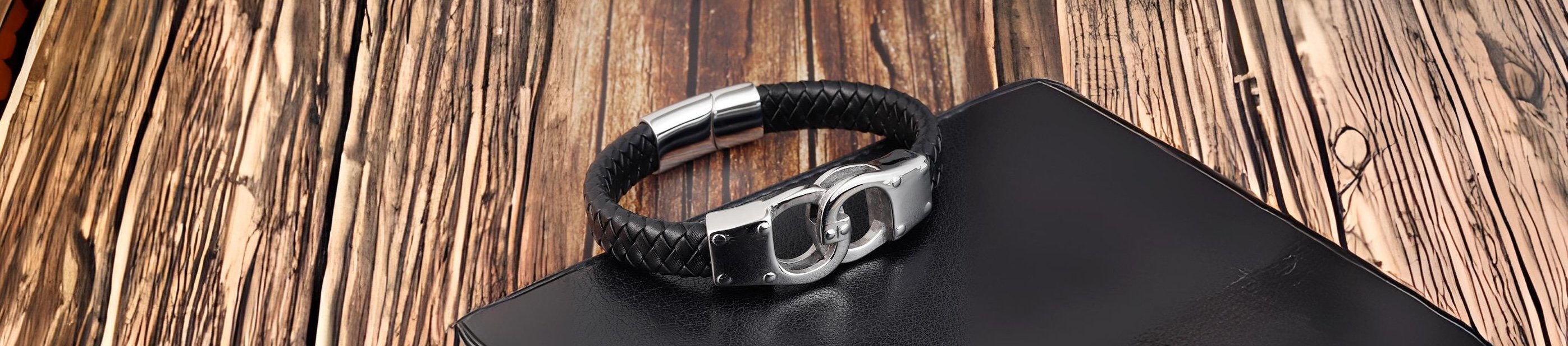 bracelet cuir infini menotte acier inoxydable