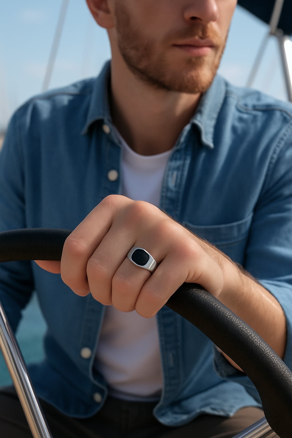anillo de sello de plata para hombre con ónix negro