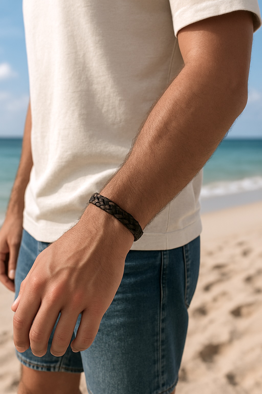 pulsera de cordón trenzado de cuero para hombre