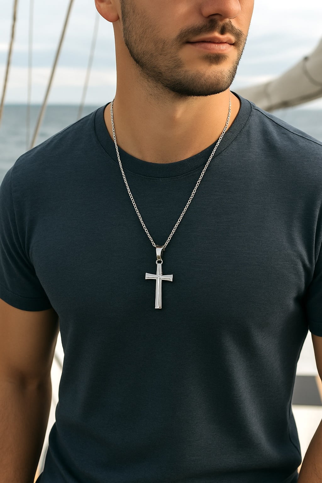 collar de cruz de acero para hombre