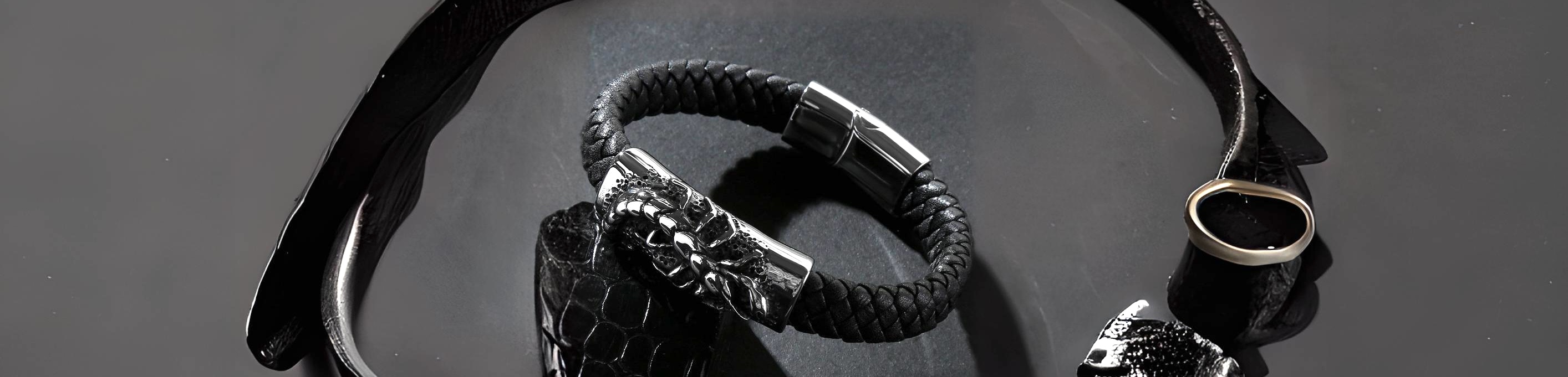 bracelet cuir noir scorpion zodiaque homme