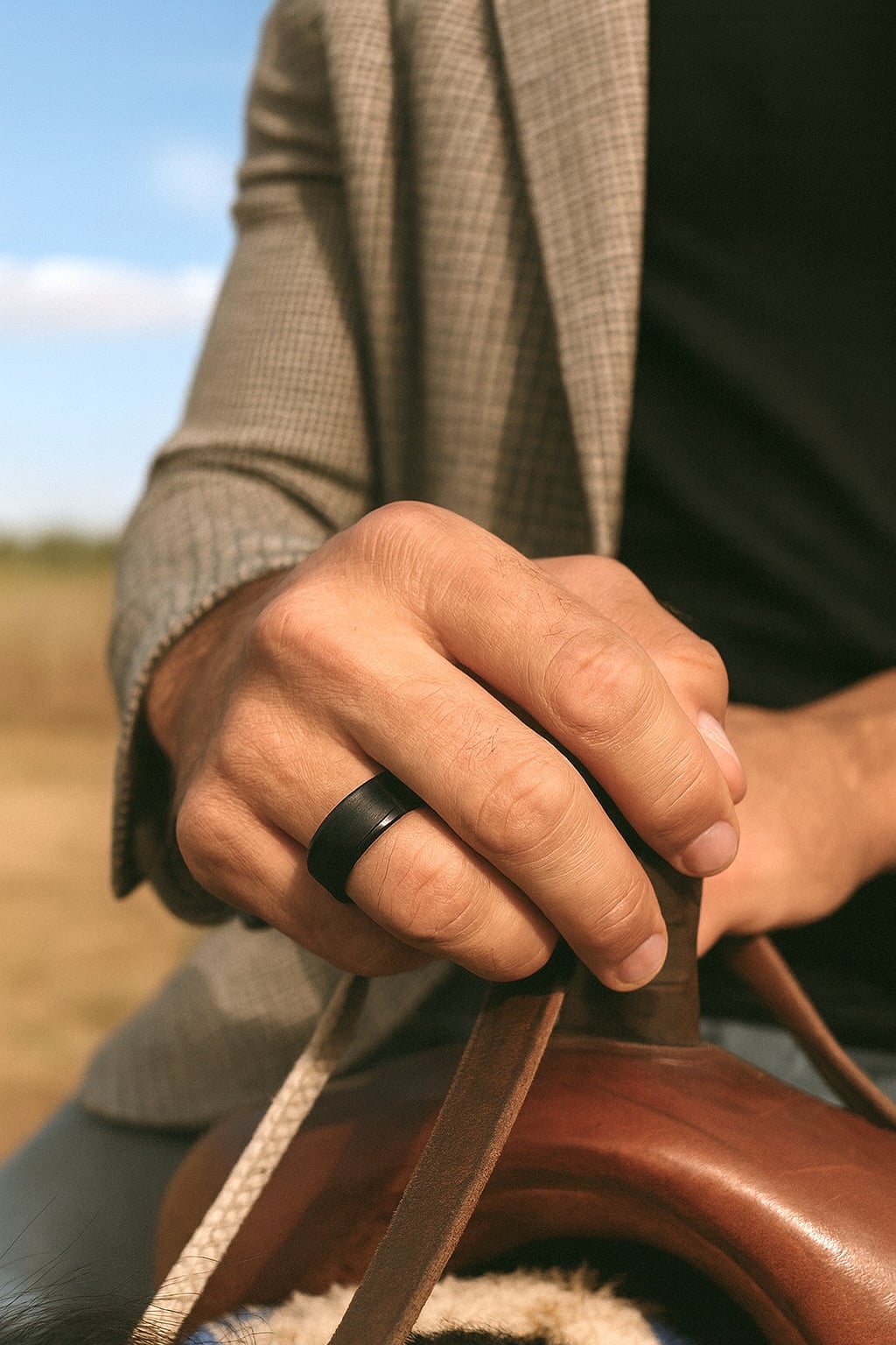 matte brushed black ceramic ring for men