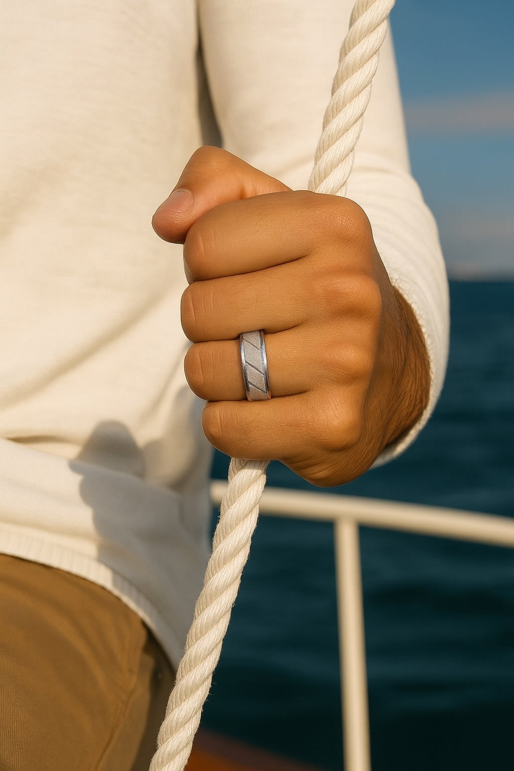 Men’s personalized tungsten ring with multiple grooves and free engraving
