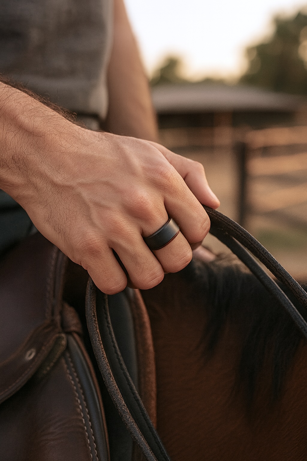brushed tungsten wood men's ring