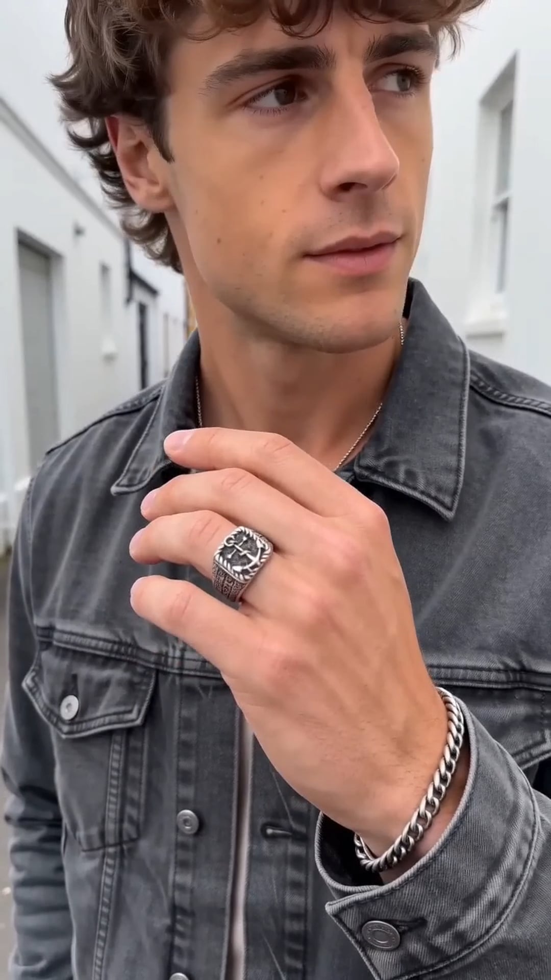 Men's sterling silver signet ring – Anchor motifs adjustable