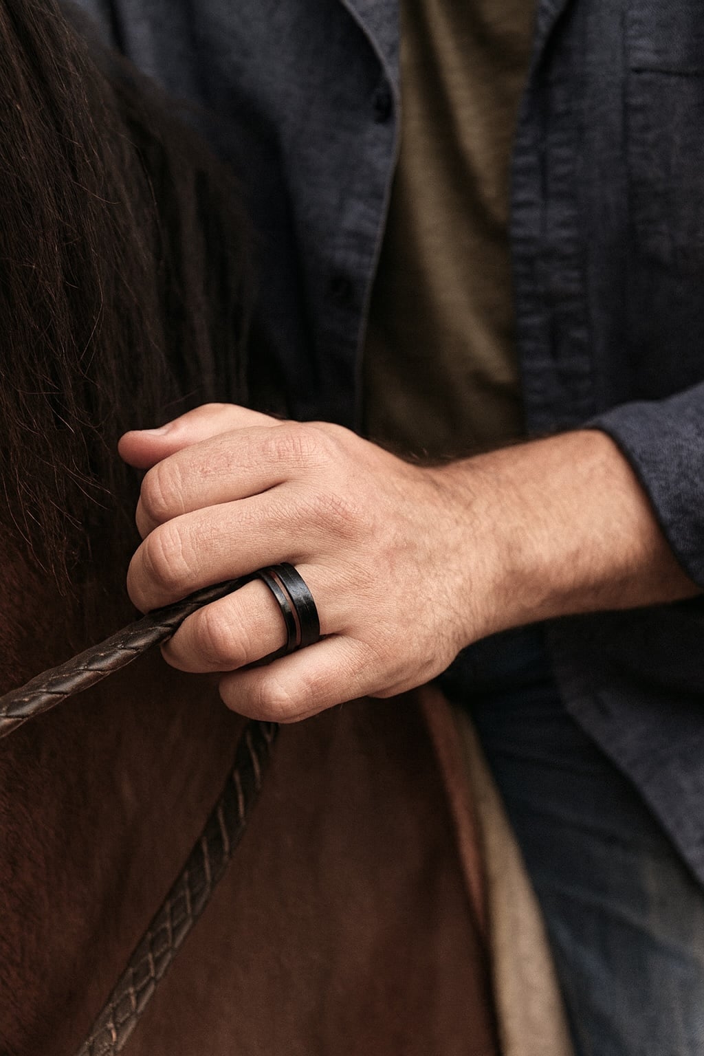 black tungsten wood ring for men